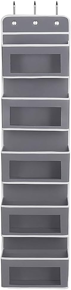 Joyful Moose Over the Door Organizer with 5 Clear Window Pockets – Hanging Behind the Door Storage Rack for Closet, Bathroom, Bedroom, Pantry – Space-Saving Door Organizer Hanging System – Gray-NeatNest