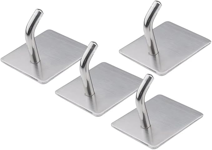 8 Pack Adhesive Wall Hooks, Self-Adhesive Hooks for Bathroom, Door Back Stick-On Towel Hooks, Hanging Coat Hat Key Washcloths Aprons Oven Mitts for Kitchen Shower Garage Home, Silver