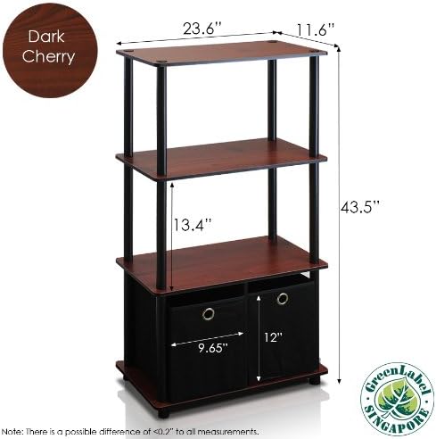 Furinno Go Green 4-Tier Multipurpose Storage Rack Shelving Unit with Bins (Set of 2), Beech-NeatNest