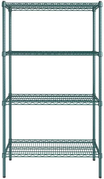 18" x 36" NSF Green Epoxy 4-Shelf Kit with 64" Posts, Heavy Duty Storage Shelving, Wire Shelving Kit, NSF Commercial Storage Rack Unit
