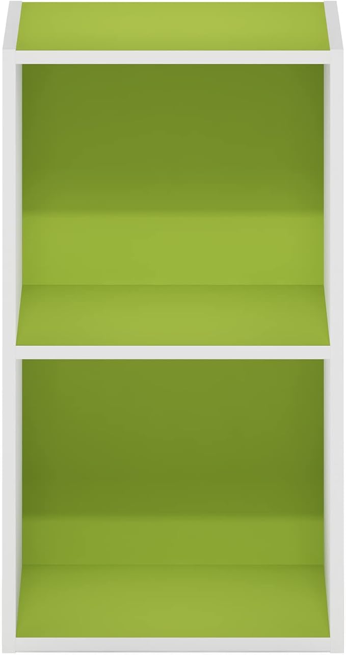 Furinno Luder Bookcase / Book / Storage, 2-Tier Cube, Green/White-NeatNest