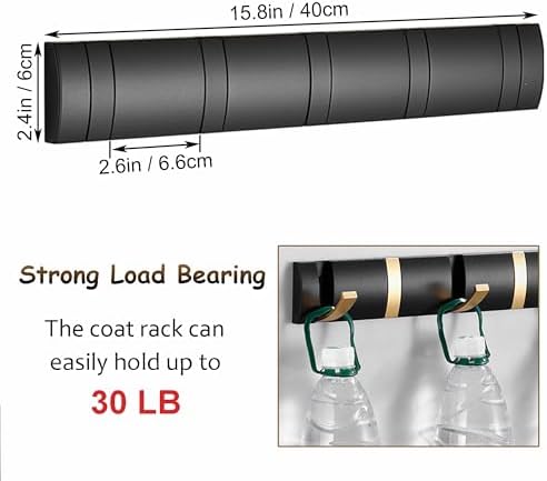 Black Coat Rack Wall Mount with 5 Hooks, 15.8 Inch Waterproof Heavy Duty Coat Wall Hooks, Space Aluminum Material, Folding Hideaway Towel Hanger for Entryway, Wall, Door, Bathroom-NeatNest