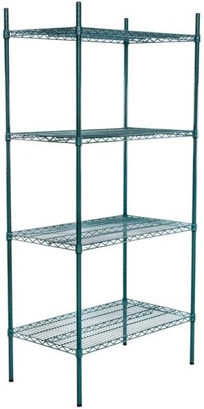 21" x 36" NSF Green Epoxy 4-Shelf Kit with 74" Posts, Heavy Duty Storage Shelving, Wire Shelving Kit, NSF Commercial Storage Rack Unit