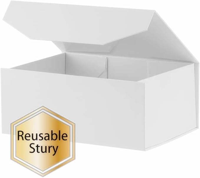 1PCS White Gift Box with Ribbon 9.5x7x4 Inches，Sturdy Gift Box with Lid for Gift Packaging, Foldable Magnetic Closure Storage Boxes, Bridesmaid proposal box, Rectangle Collapsible Box-NeatNest