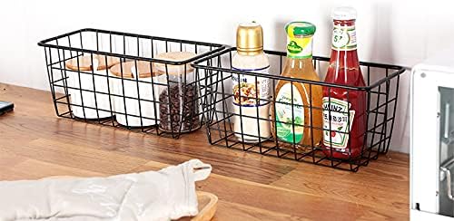 LeleCAT Small Wire Stroage Baskets, Wire Baskets for Kitchen Cabinets, Pantry, mall bags of tea and seasoning packets, Bathroom, Black, 2 Pack-NeatNest