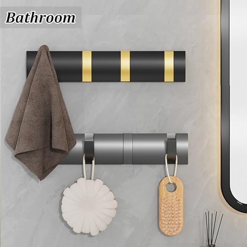 Coat Rack Wall Mounted with 4 Hooks, 12.5 Inch Black Gold Modern Heavy Duty Wall Coat Hooks, Folding Space Saving Towel Hanger for Hanging Coats, Hats, Scarves, Umbrella and Keys-NeatNest