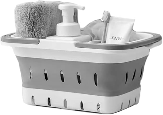 Portable Shower Caddy Tote, Plastic Storage Collapsible Caddy Basket with Handles, Box Organizer Bin for Bathroom, Kitchen, College Dorm,Gym (Grey 1 pack)-NeatNest