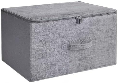 ANMINY 2PCS Storage Bins with Zipper Lids 36 Qt Lidded Fabric Storage Boxes Baskets Cubes with Handles Collapsible Washable Cotton Linen Closet Shelf Clothes Organizer Containers - Gray, Large-NeatNest