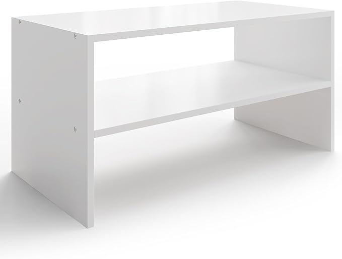 2-Tier Stackable White Shoe Rack, Wooden 2-Shelf Shoe Organizer Freestanding Shoe Storage Stand for 6-9 Pairs, Perfect for Closet, Entryway, Office Use - Modern White-NeatNest