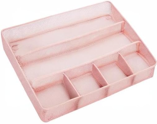 Annova Desk Top Organizer Tray for Office Organization - Metal Mesh - Storage Tray with Dividers for Pens, Desktop Accessories, Bathroom, Kitchen, Makeup and Office Supplies (Large, Light Pink)-NeatNest