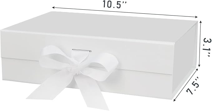 10.5"X7.5"X3.1" White Magnetic Gift Box with Lid and Ribbon for Presents-NeatNest