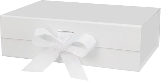 13"X9"X4" Large White Magnetic Gift Box with Lid and Ribbon for Presents-NeatNest