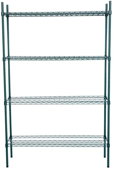 14" x 48" NSF Green Epoxy 4-Shelf Kit with 74" Posts, Heavy Duty Storage Shelving, Wire Shelving Kit, NSF Commercial Storage Rack Unit