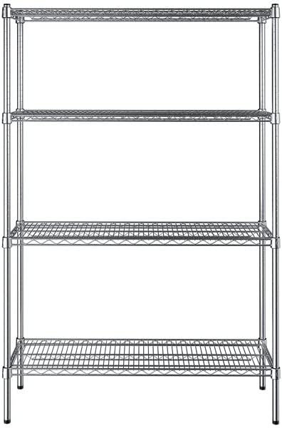 14" x 42" NSF Chrome 4-Shelf Kit with 64" Posts, Heavy Duty Storage Shelving, Wire Shelving Kit, NSF Commercial Storage Rack Unit