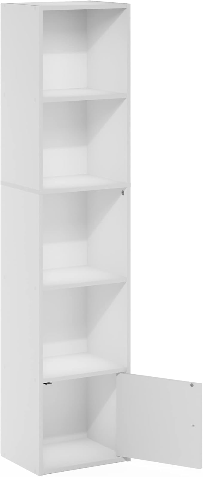 Furinno Luder Shelf Bookcase with 1 Door Storage Cabinet, White-NeatNest