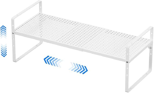 Expandable Counter Shelf, Adjustable Height Spice Rack Metal Mesh Board Shelf Organization for Kitchen Pantry Bathroom Office -White-NeatNest