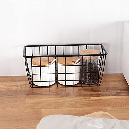LeleCAT Small Wire Stroage Baskets, Wire Baskets for Kitchen Cabinets, Pantry, mall bags of tea and seasoning packets, Bathroom, Black, 2 Pack-NeatNest