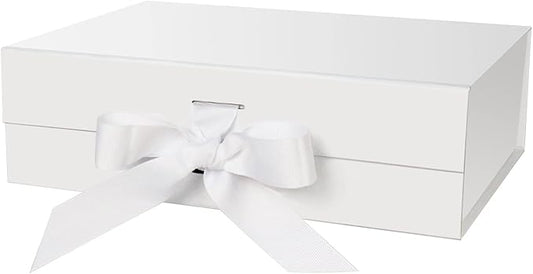 Gift Box with Lid for Presents 10.5x7.5x3.1 Inches with Ribbon and Magnetic Closure(1-Pack) (White)-NeatNest