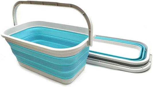 SAMMART Set of 2-11.6L (3.06 Gallon) Collapsible Rectangular Handy Basket/Bucket (Bright Blue, 2)