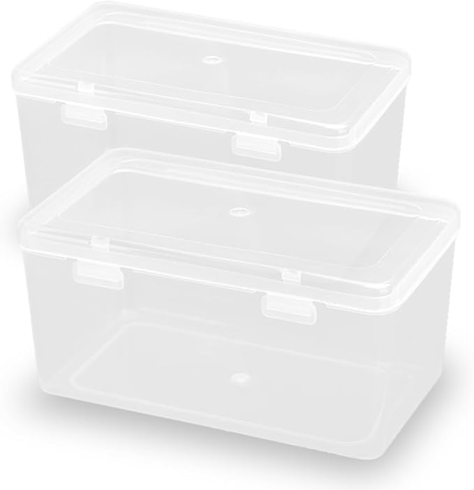 2 Pack Rectangular Clear Plastic Box Containers (6.77x3.78x3.67 Inches) with Buckle Lids,Rectangular Containers Case for Jewellery, Pills, Herbs, Tiny Bead, Craft Items-NeatNest