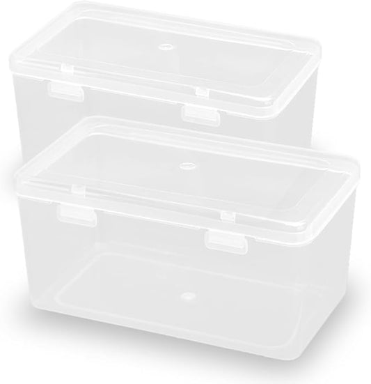 2 Pack Rectangular Clear Plastic Box Containers (6.77x3.78x3.67 Inches) with Buckle Lids,Rectangular Containers Case for Jewellery, Pills, Herbs, Tiny Bead, Craft Items-NeatNest