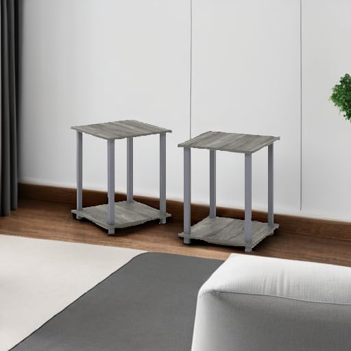 Furinno Simplistic Set of 2 End Table, French Oak Grey/Grey-NeatNest