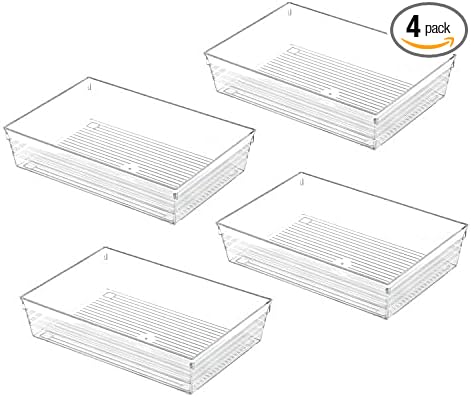 Backerysupply Clear Plastic Drawer Organizer Tray for Vanity Cabinet (9"×6"×2" Set of 4) For Office Bathroom Makeup Drawers-NeatNest