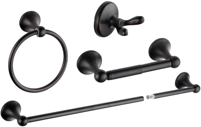 4 Piece Bathroom Accessory Set(Adjustable Towel Bar, Towel Ring, Toilet Paper Holder,Towel Robe Hook), Wall Mounted Bathroom Hardware Accessories Set,Oil Rubbed Bronze