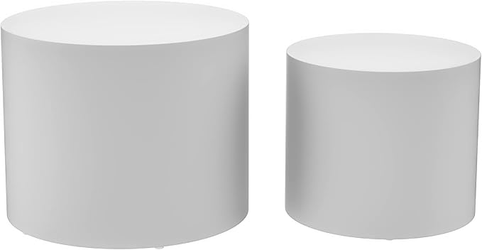 2-Piece Round Side Table Set, Modern Black Oak Accent Tables for Living Room and Bedroom, No Assembly End Tables, Minimalist Coffee Table Set for Small Spaces(White)