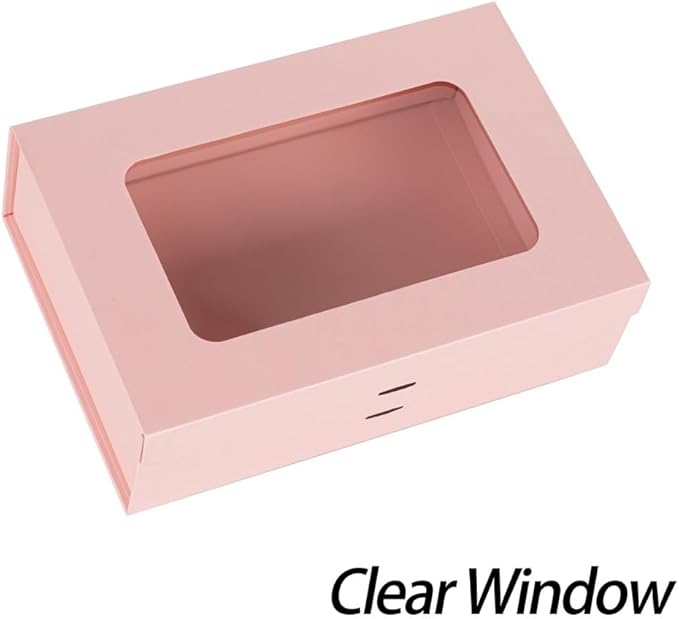 5 Pcs Pink Gift Box for Presents with Ribbon 10.8x7.5x3.5 Inches Clear Gift Box with Window Magnetic Closure Gift Boxes with Lids-NeatNest