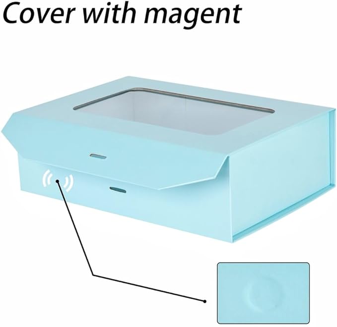 Blue Gift Box for Presents with Ribbon 10.8x7.5x3.5 Inches Clear Gift Box with Window Magnetic Closure Gift Boxes with Lids-NeatNest