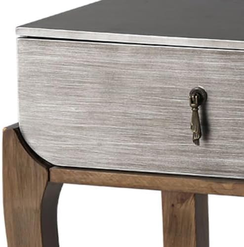 COSIEST Rustic Nightstand, 2-Tier Farmhouse Bedside Table, Wood Accent End Table with Storage Drawer and Open Display Shelf for Bedroom Nursery Living Room (Black & Silver)-NeatNest