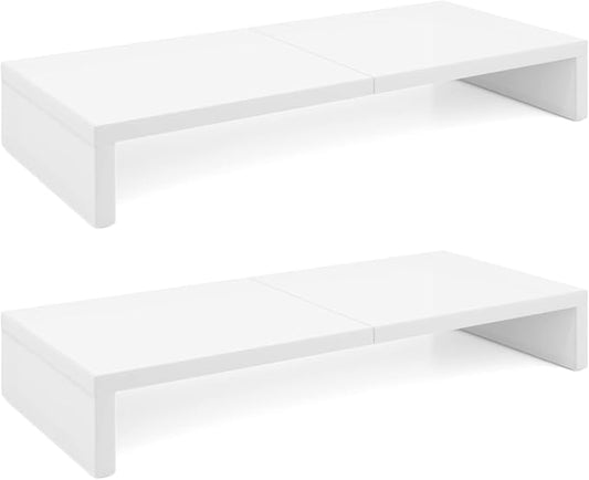 TEAMIX 2 Pack White Monitor Stand Riser - 20 inch, Wooden Desktop Stand for PC/TV/Laptop/Printer, Monitor Riser with Storage, Computer Stand with Keyboard Organizer-NeatNest