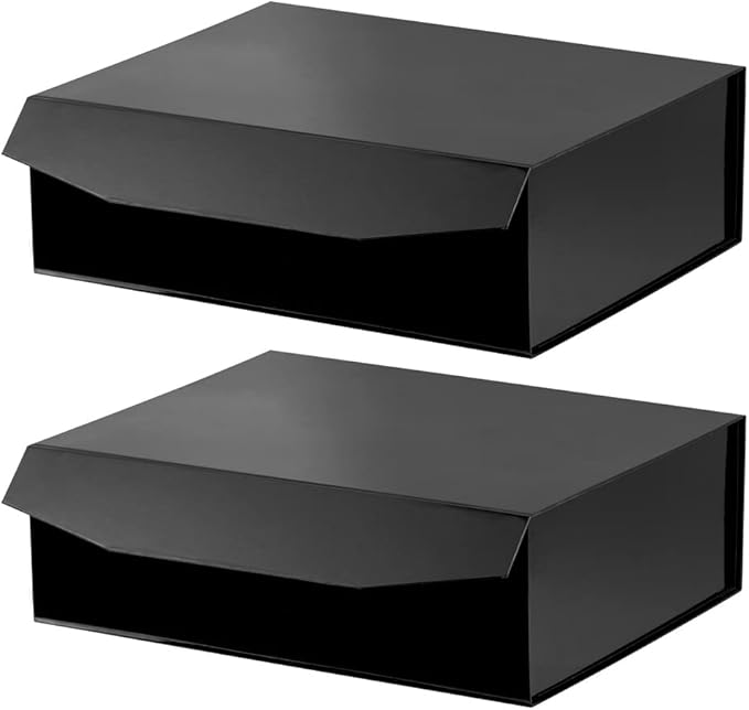Black Extra Large Gift Box with Lid 2 Pcs 16.5 x 13 x 5.3 Inches, Gift Box large Black Gift Boxes for Presents Clothes Robe Wedding Dress Sweater,Reusable Foldable Bridesmaid Proposal Box（Glossy）-NeatNest