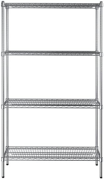 14" x 42" NSF Chrome 4-Shelf Kit with 74" Posts, Heavy Duty Storage Shelving, Wire Shelving Kit, NSF Commercial Storage Rack Unit