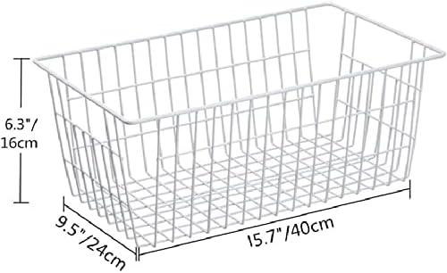 Freezer Wire Storage Organizer Bin Baskets with Handles, Metal Wire Baskets Storage for Organizing Fridge, Closets, Pantry, Kitchen, Garage, Bathroom, White - 4 Pack