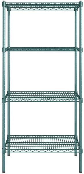 18" x 30" NSF Green Epoxy 4-Shelf Kit with 64" Posts, Heavy Duty Storage Shelving, Wire Shelving Kit, NSF Commercial Storage Rack Unit
