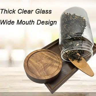 Clear Glass Storage Canister with Airtight Wooden Screw Lid 33oz/1000g 2 PACK with Tray,Decorative Container Jar for Coffee,Spice,Candy,Salt,Cookie,Condiment,Pepper,Sugar,Overnight Oatmeal-NeatNest