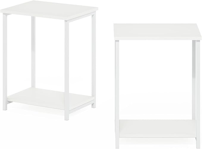 Furinno Simplistic Industrial Metal Frame End Table, 2-Pack, White/White-NeatNest