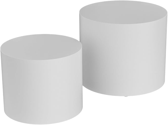 2-Piece Round Side Table Set, Modern Black Oak Accent Tables for Living Room and Bedroom, No Assembly End Tables, Minimalist Coffee Table Set for Small Spaces(White)