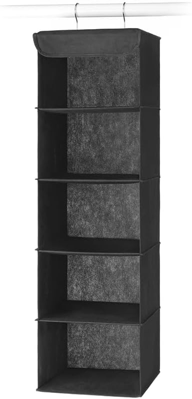 Whitmor 5 Section Closet Organizer - Hanging Shelves with Sturdy Metal Frame, Black-NeatNest