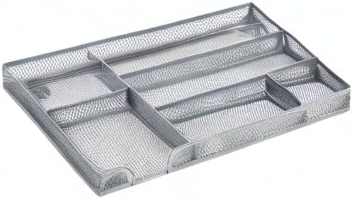 Annova Desk Drawer Organizer Tray for Office Organization - Metal Mesh - Storage Tray with Dividers for Pens, Desktop Accessories, Bathroom, Kitchen, Makeup and Office Supplies (Small, Silver)-NeatNest