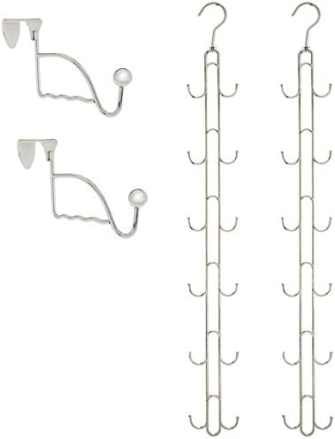 Boottique 2-Pk Over Door Hanging Purse Storage - Durable, Holds 50 POUNDS, ROTATES 360 for Easy Access; Purses, Handbags, Satchels, Crossovers, Backpacks,12 Hooks, Chrome (Set of 2)…-NeatNest