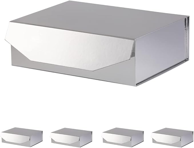 5 Silver Large Gift Boxes with Lid 13x9x4 Inches, Bridesmaid Proposal Boxes, Hard Collapsible Gift Box with Magnetic Closure, Groomsman Box Reusable Gift Boxes for Clothes (Glossy Silver)-NeatNest