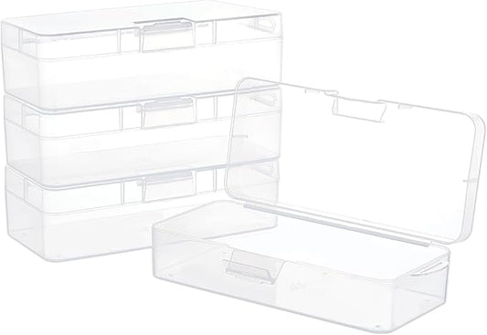 BENECREAT 4 Packs Rectangle Plastic Container Box, 7x3x1.8inch Clear Storage Organizer with Hinged Lid and Hanging Hole for Small Craft Accessories Office Supplies-NeatNest