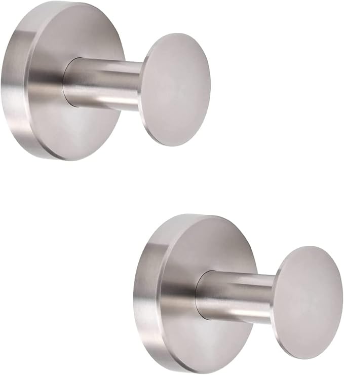 NEWRAIN Bathroom Towel Hooks, 2 Pack Towel Holder for Bathroom Wall, Cabinet Closet Door, Kitchen, Bedroom, Hotel - Modern Design Effortless Mounting Towel Hangers, Robe Hook Brushed Nickel