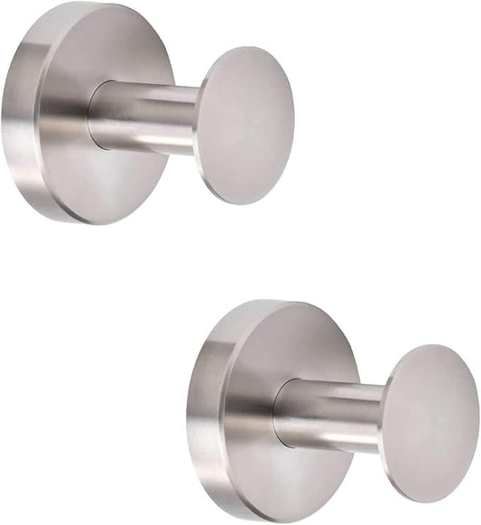 NEWRAIN Bathroom Towel Hooks, 2 Pack Towel Holder for Bathroom Wall, Cabinet Closet Door, Kitchen, Bedroom, Hotel - Modern Design Effortless Mounting Towel Hangers, Robe Hook Brushed Nickel