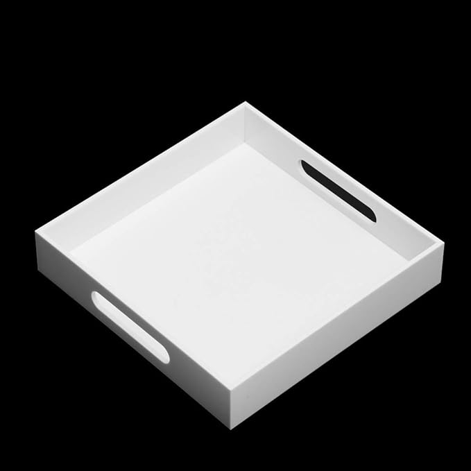 Glossy White Sturdy Acrylic Serving Tray with Handles-10x10Inch-Serving Coffee,Appetizer,Breakfast,Butler-Kitchen Countertop-Makeup Drawer Organizer-Vanity Table,Ottoman Tray-Decorative Tray-NeatNest
