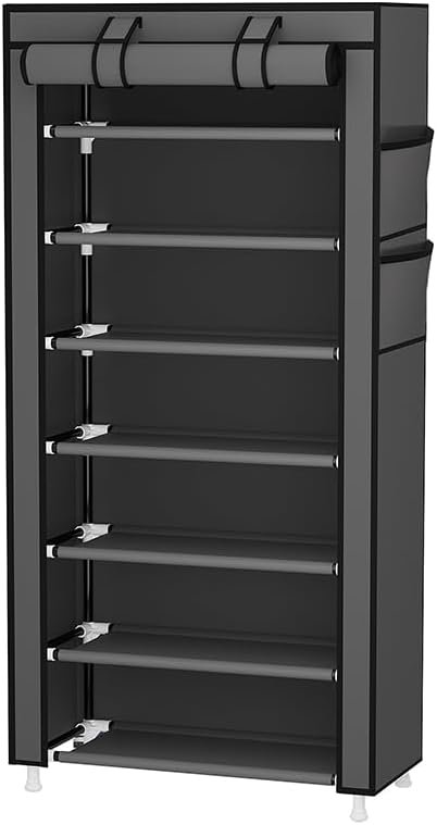 Calmootey 7 Tier Shoe Rack Organizer,Portable Shoe Shelf with Nonwoven Fabric Cover for Closet Hallway,Bedroom,Entryway,Grey-NeatNest