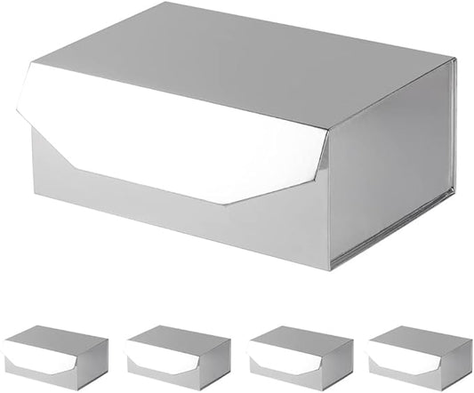 5Pcs 9.5x7x4 Inches Silver Gift Box with Lids for Presents Magnetic Gift Box Small Gift Boxes for Packaging，Bridesmaid Proposal，Groomsman (Glossy Silver)-NeatNest